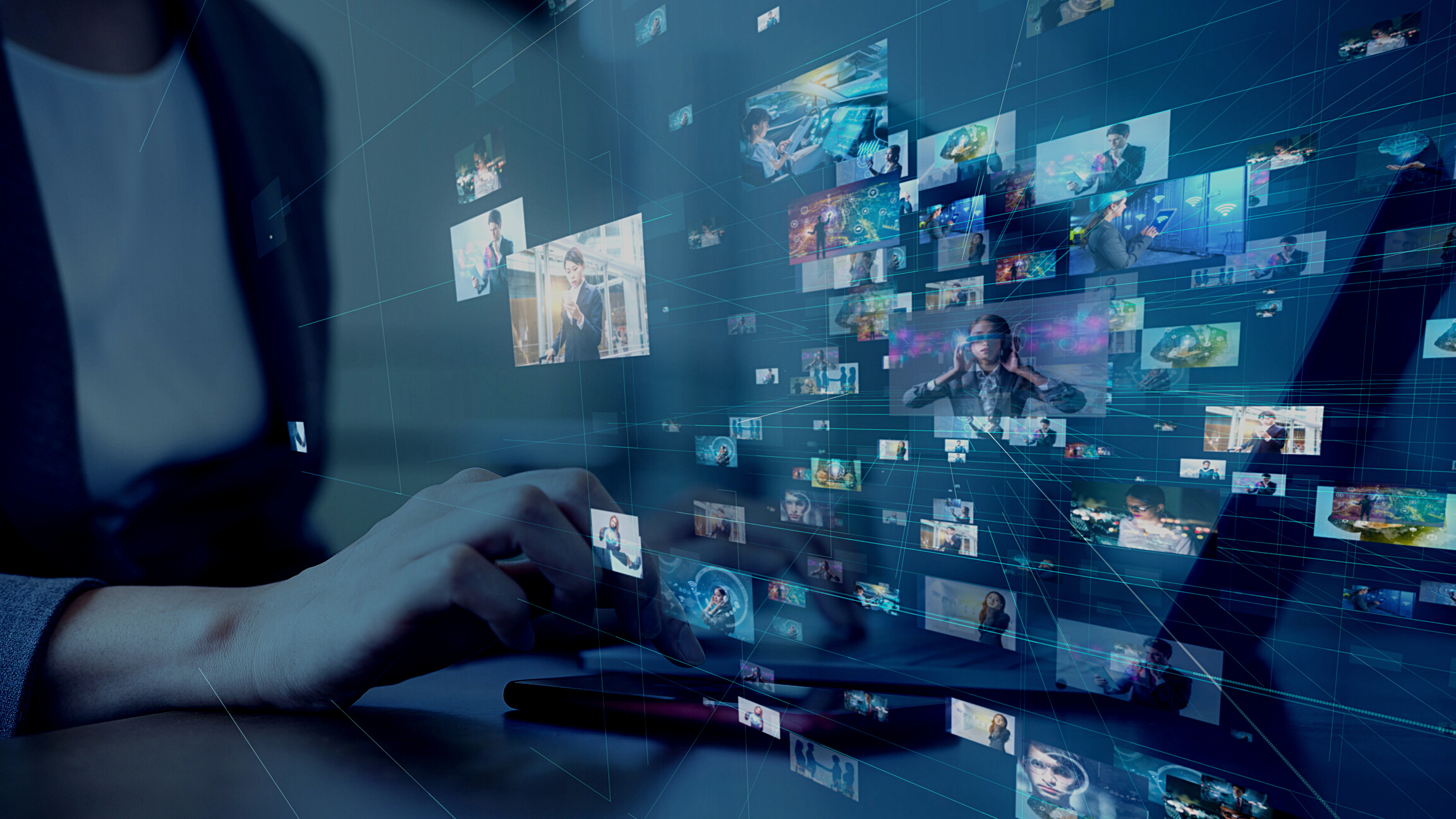 Social networking service concept. Streaming video. Video library.
